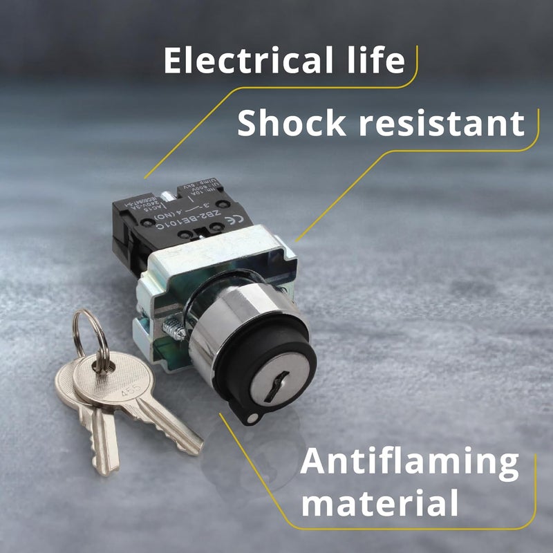 SHOPCORP 2 Position Maintained Selector Rotary Key Switch - Self-Lock Switch, 22mm Mounting Hole Size, 1NO Control Function, 415V Voltage and 10A Contact Current - XB2-BG21 Model - Image 5